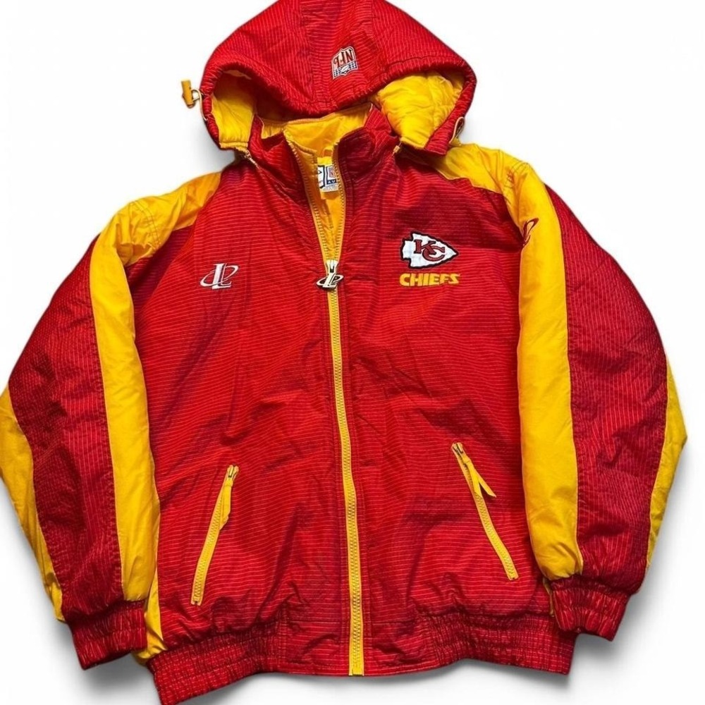 Vintage Kansas City Chiefs Logo Athletic puffer‎ jacket with removable hood XL